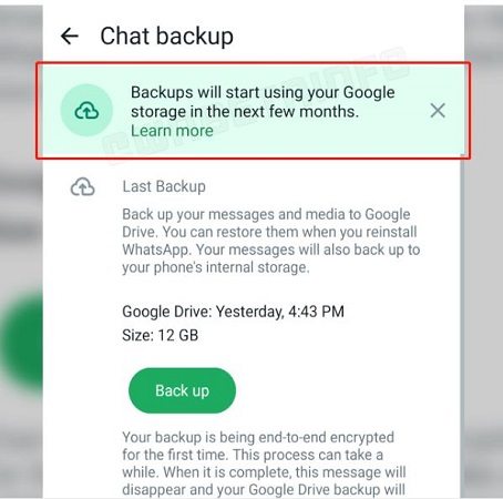 whatsapp backup consumes google drive storage