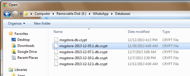 whatsapp database file
