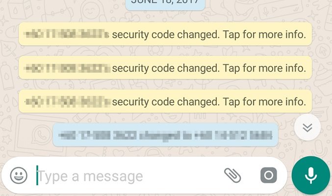 whatsapp security code changed notification
