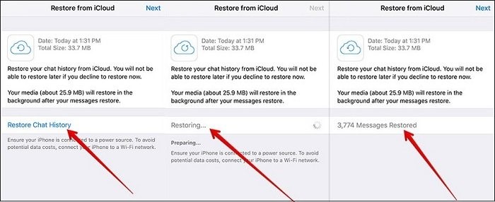 clique em restaurar histórico de chat