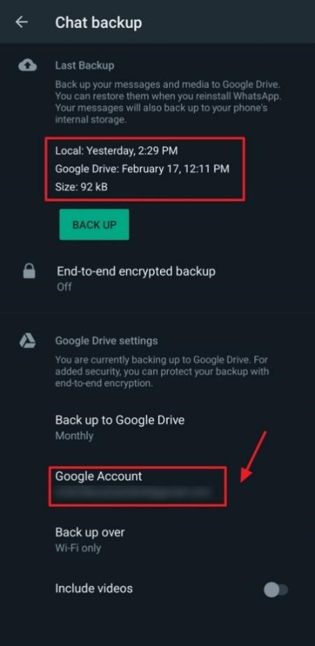 Bestätigen Sie die mit dem Backup verbundene E-Mail