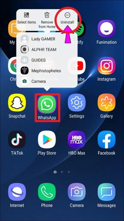 delete the WhatsApp 