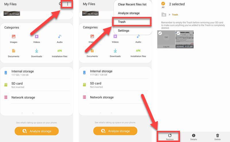 restoring photos and videos from file manager trash