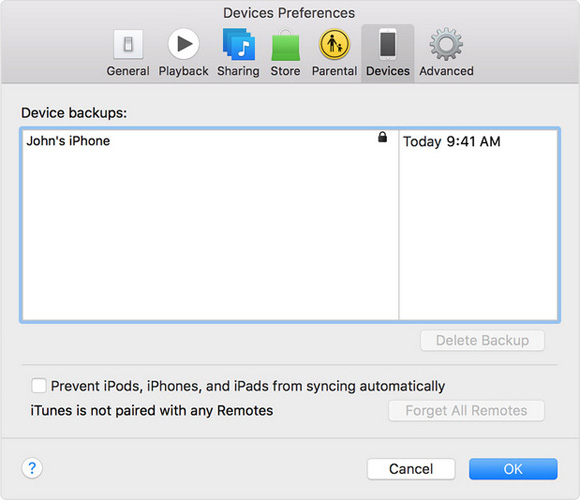 backup list