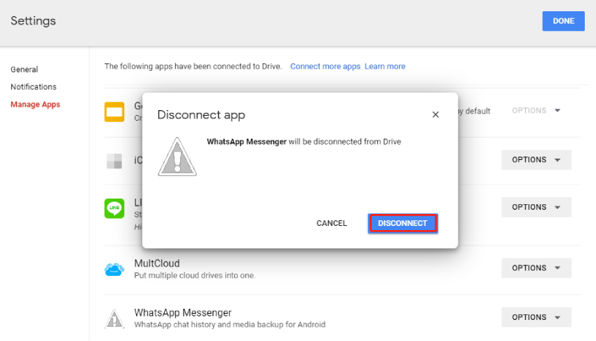 how to disconnect whatsapp from google drive-3