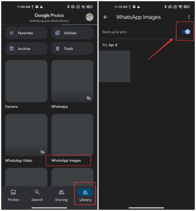 how to sync whatsapp photos to google photos liabrary