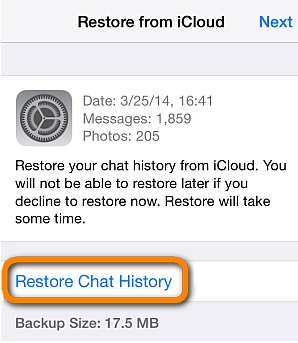 restore whatsapp messages icloud