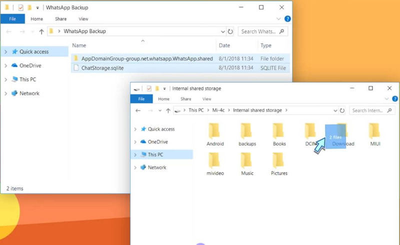 transfer WhatsApp messages from iPhone to Samsung - drag file to download folder