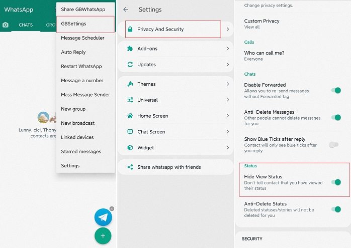 turn off GBWhatsApp hide options