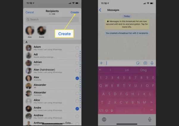 use broadcast list to send whatsapp message to multiple contacts iphon-2