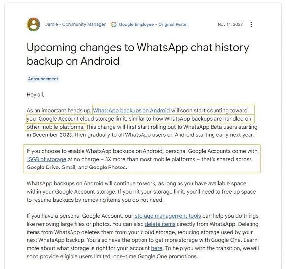 whatsapp backup consumes google drive storage