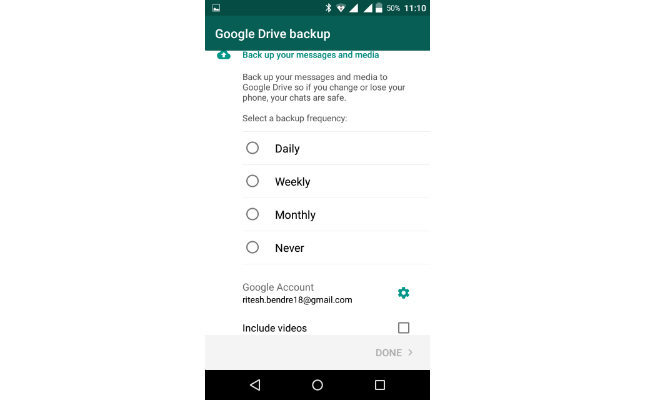whatsapp automatic chat backup settings