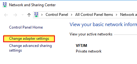 click change adapter settings