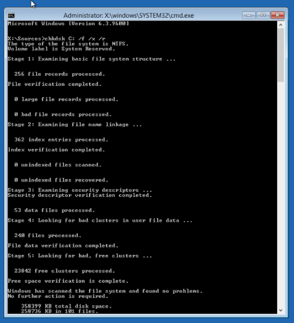command prompt chkdsk