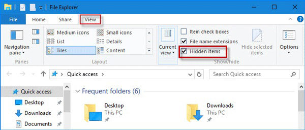 comand line to show hidden files on windows 10
