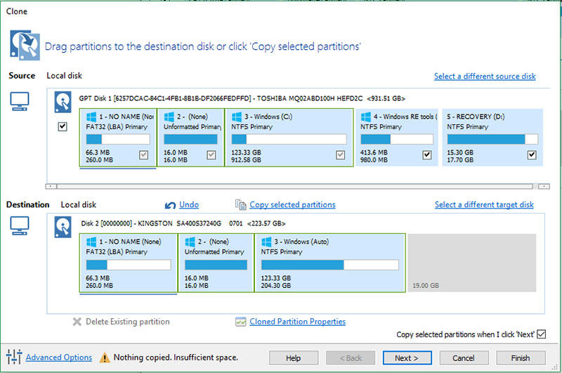 Cannot copy os to target disk migrate os to ssd что делать