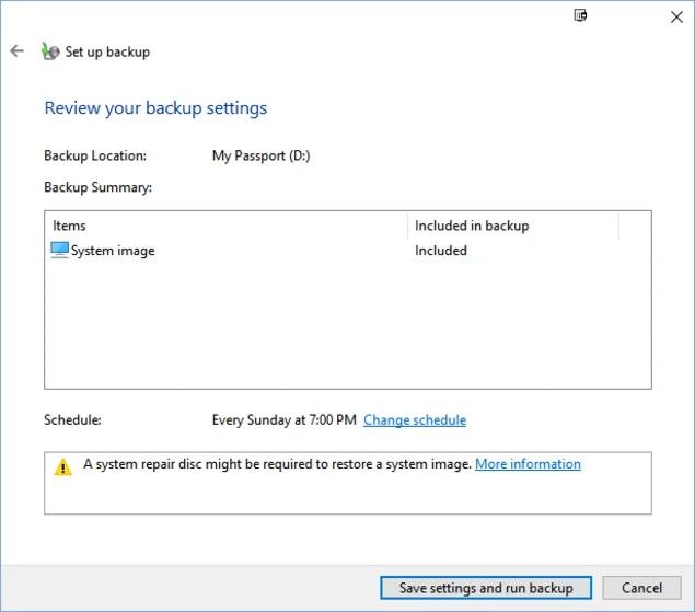 save settings run backup