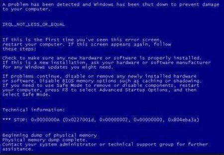 Irql not less or equal windows 7 как исправить