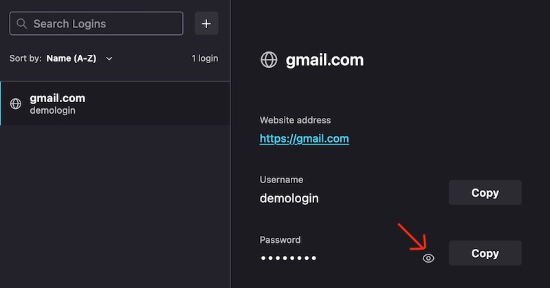 view password firefox