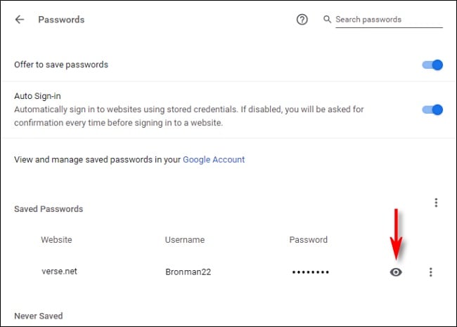 view saved passwords google